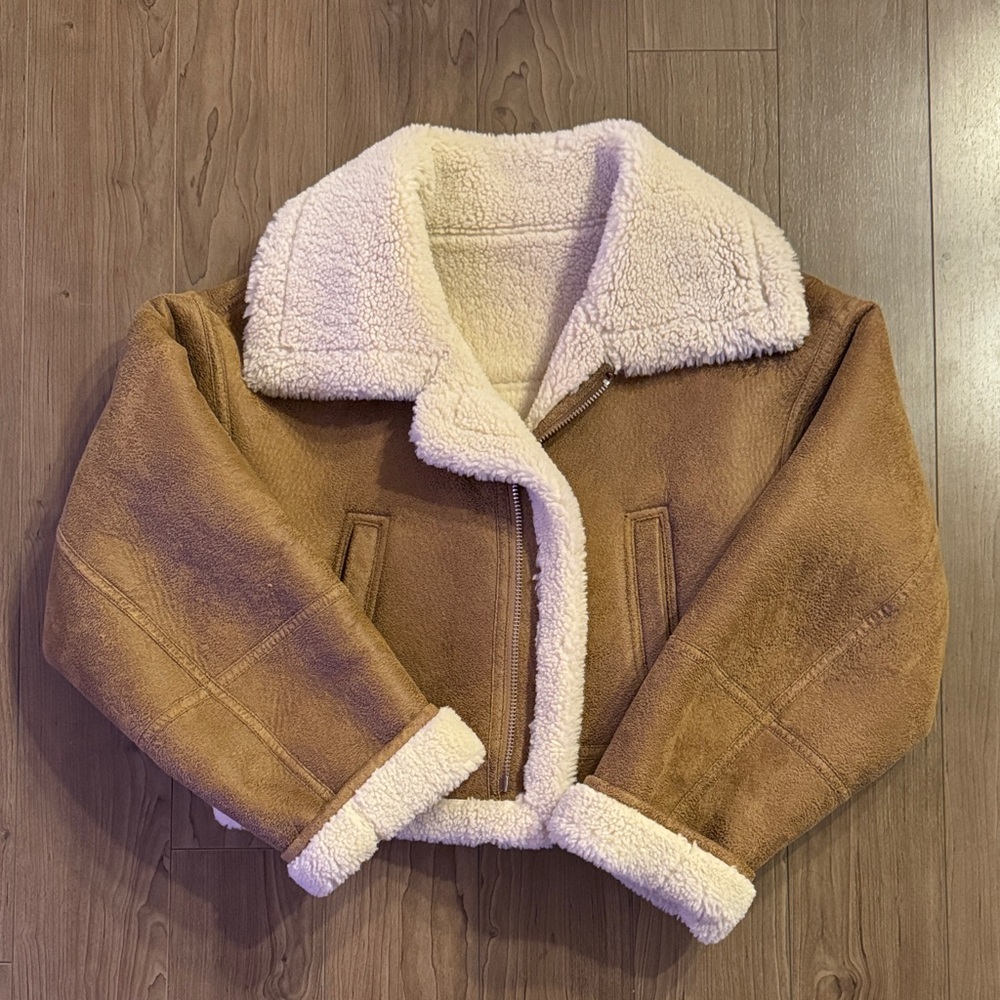 Mango Brown Bomber Jacket with White Trim - Picture 7 of 10